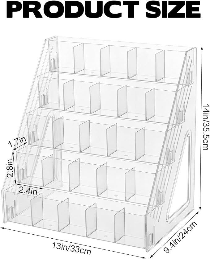 5 Tier Acrylic Desk Organizer with 25 Compartments Clear Pen Holder for Pens Pencils Markers and Art Supplies Large Capacity Desk Storage Rack for Home Classroom Office and Art Studio