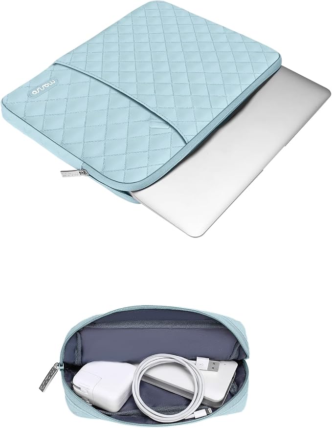 MOSISO Laptop Case 15 inch, 15 inch Laptop Sleeve Compatible with MacBook Air M4 M3 M2 2025 2024 2023, Dell XPS Plus, Square Quilted Vertical Computer Bag with Pocket&Small Case, Ice Blue