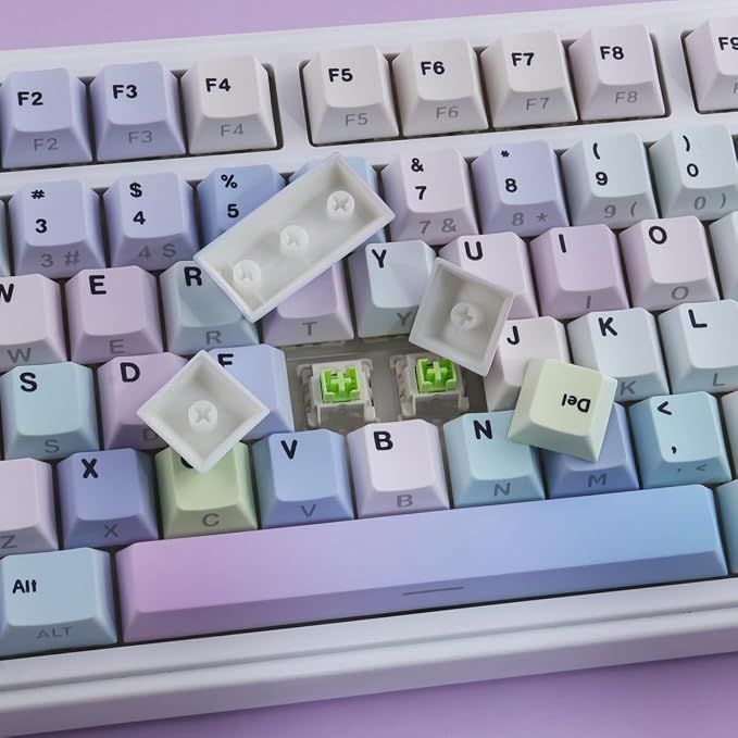 Sunzit Dreamy Purple Keycaps,132 Keys PBT Custom Side Print Keycaps,Cherry Profile Dye Sub Keycap Set,Cute Shine Through Keyboard Key caps for Mechanical Keyboards