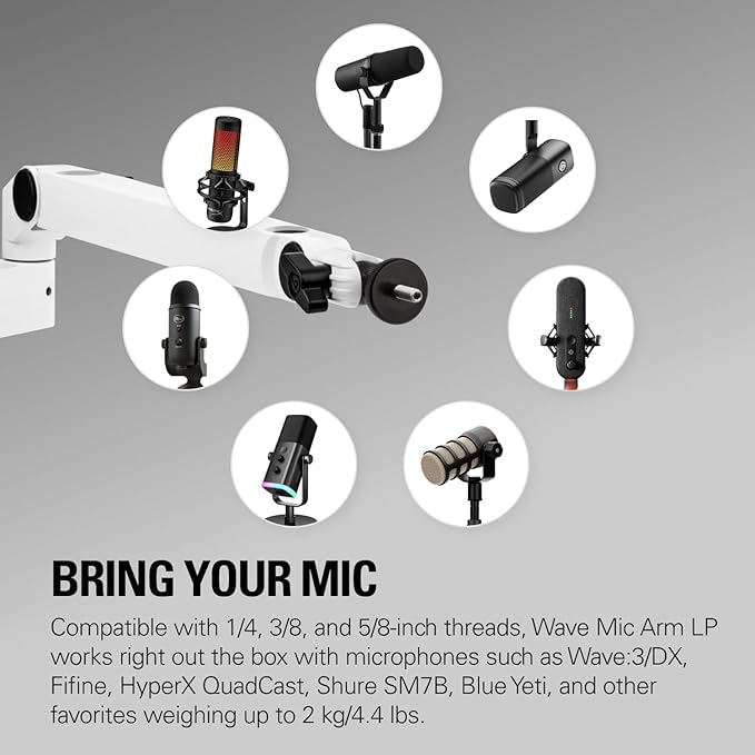 Elgato Wave Mic Arm LP White - Premium Low Profile Microphone Arm with Cable Management, Desk Clamp, Versatile Mounting and Fully Adjustable, perfect for Podcast, Streaming, Gaming, Home Office