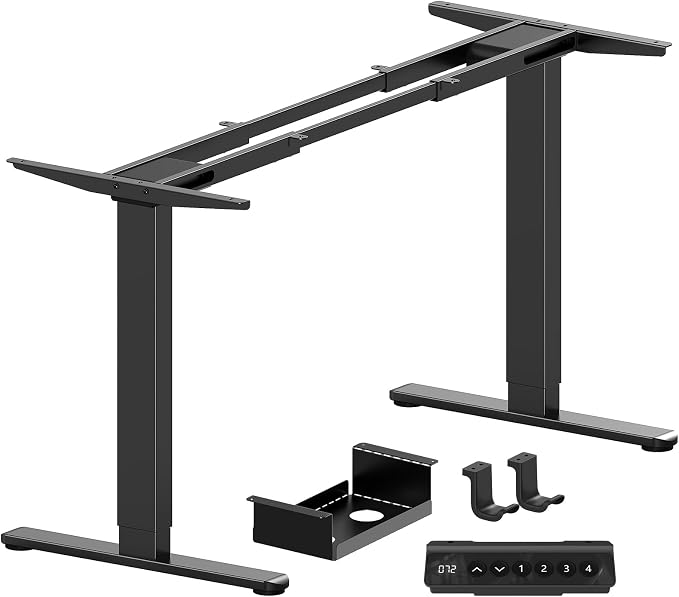 Marsail Dual Motor Standing Desk Legs, Electric Adjustable Desk Frame, 264 lbs Capacity, Fits Max 90″x 31.5″Desktop, 4 Memory Height Settings, Sit Stand Desk Legs with Cable Tray & 2 Hooks, Frame Only