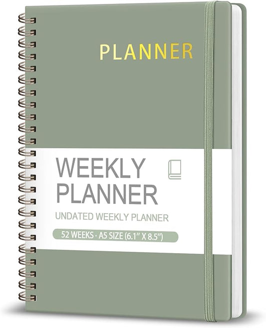 Undated Weekly Planner, Weekly To Do List Notebook with Goal, Organizer & Habit Tracker, A5 Daily Planner with Spiral Binding, Ideal for Office School Suppies