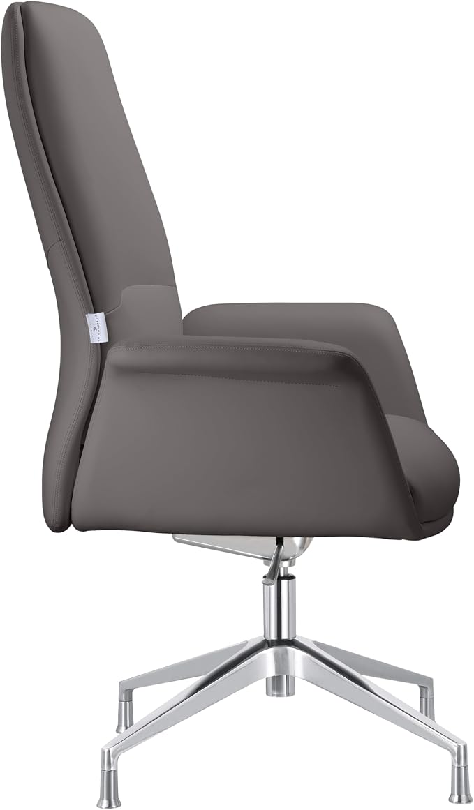 LeisureMod Mid-Century Modern Swivel Office Chair, Adjustable Height with Faux Leather Seat and Aluminum Frame (Grey, Set of 4)
