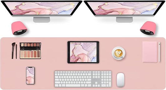 Leather Desk Pad Mat, Long Mouse Pads for Desks Non-Slip, Pink Desk Mat Large, Waterproof Computer Mat Desktop Protector for Office/Study/Home/Decor (47.2" x 16.9")