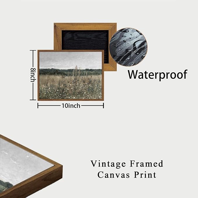 OIQArtOIQ Vintage Framed Wall Art Wildflower Field Meadow Canvas Art Prints Rustic Farmhouse Landscape Pictures Wall Decor Modern Cottagecore Paintings Artwork For Bedroom Bathroom Office Living Room