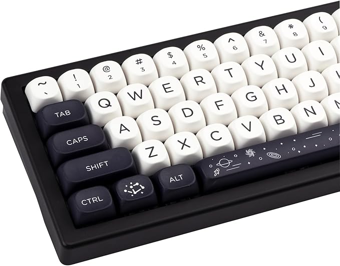 MOA Keycaps 126 Keys PBT Keycaps Dye-Sublimation Custom Keyboard Key Caps Set for Cherry Gateron MX Switches Mechanical Keyboards, Black White Space Theme Key Caps