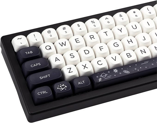 MOA Keycaps 126 Keys PBT Keycaps Dye-Sublimation Custom Keyboard Key Caps Set for Cherry Gateron MX Switches Mechanical Keyboards, Black White Space Theme Key Caps