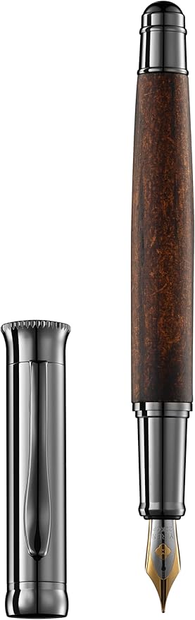Executive Classic Style Fountain pen - Gun Grey Polished metal with Artisanal Wood - Includes Converter Piston and 6 Ink Cartridges (Walnut)