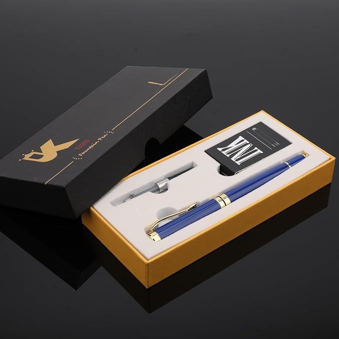 Tiankool Luxury Fountain Pen,Fine Nib, Exquisite Pen Gift Set for Men&Women-Includes 10 Ink Cartridges&Ink Converter- Nice Pens - Blue