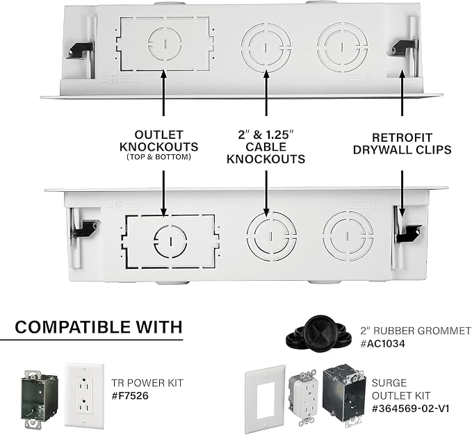 Legrand - OnQ 9" In-Wall Media Box For Device & Cable Management - Structured Wiring Enclosure With Customizable Knockouts - Includes Removable Mounting Plate For Maximum Capacity - White, ENP0905NAV1