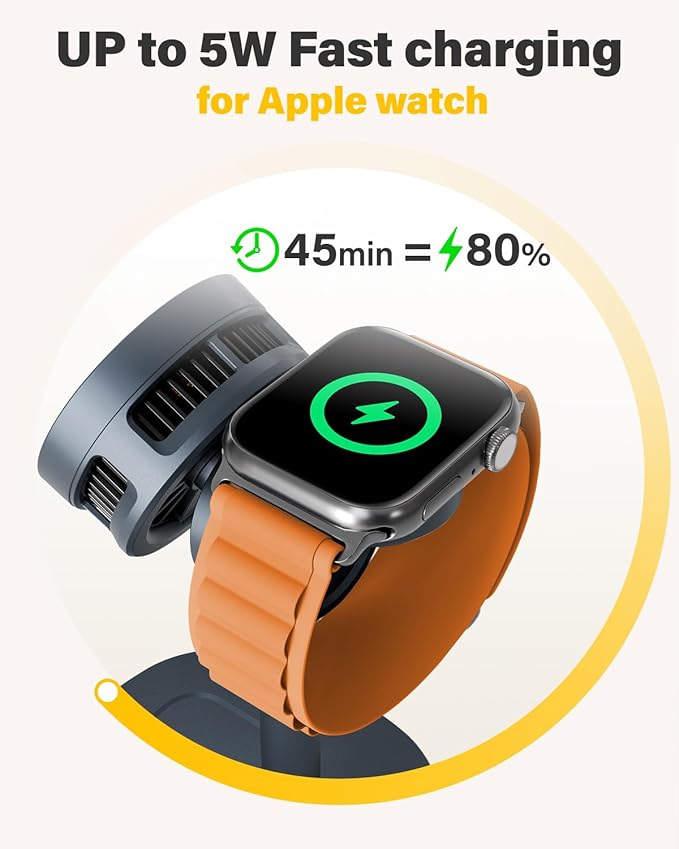 3 in 1 Wireless Charging Station for Apple MagSafe Charger Stand,15W Qi2 Fast Phone and Watch Charger with TEC Cooling, Magnetic Wireless Charger for iPhone17 16 15 14 13, Apple Watch, AirPods, Ashy
