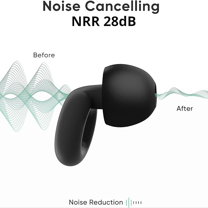 Quiet Ear Plugs for Sleep,28db Noise Reducing Silicone Earplugs – Reusable Comfort Fit Hearing Protection for Sleeping, Focus, Travel & Relaxation – Soft, Washable (Black, One Size)