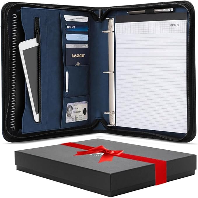 Forevermore Portfolios Padfolio Binder - Professional Faux Leather Travel Organizer Pouch for Tablet, Documents, Presentation Folders, Business Cards - Zipper Closure with Notepad - Brown