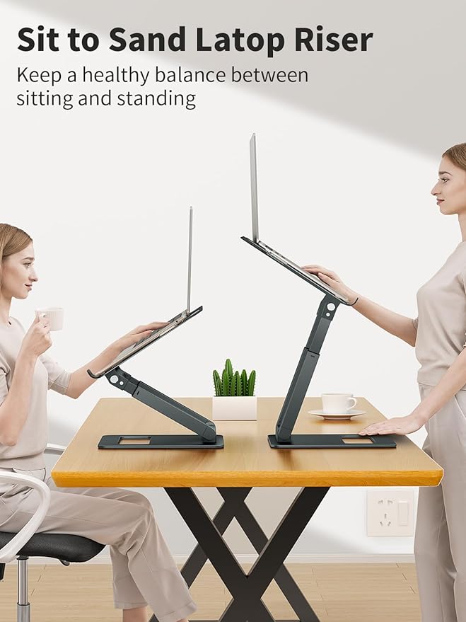 tounee Laptop Stand for Desk Adjustable Height, Telescopic Computer Stand with Pull Out Design Ergonomic Laptop Riser Fits All Laptops 10-17"-Gray