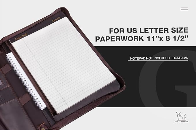 Genuine Leather Professioal Business Portfolio Padfolio Folder with Zipper for Men and Women,Work Portfolio for Letter Size Notepad, for Meeting and Travel, Dark Brown