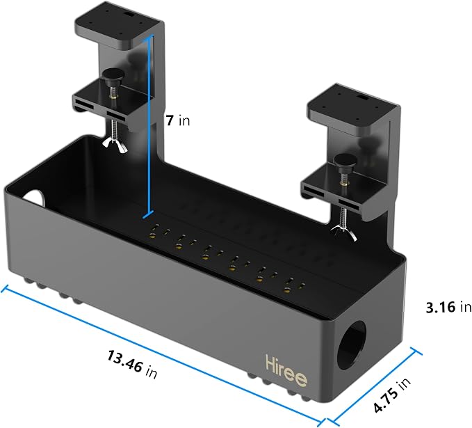 Under Desk Cable Management Tray with 6 AC Power Outlet and Clamp Mount, No Drill Cord Storage Organizers for Wire Management, Standing Desk, Computer Cord Rack for Office & Home (Black)
