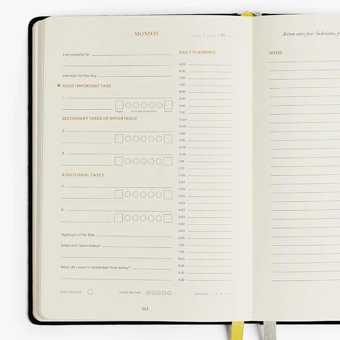 Intelligent Change 3-Month Productivity Planner 2025, Productivity Tools for Time Management & Mindfulness, Daily Planner To Do List, A5 Undated Quarterly Planner (Black)