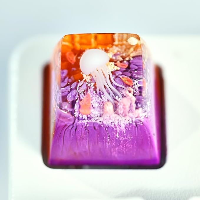 Jellyfish Artisan Keycap Orange Purple Coral R1 SA Profile Custom Sea Creature Keycaps 1U ESC Handmade Gaming Sea Resin Key Cap Cherry MX Switch Compatible Mechanical Keyboard Jellyfish Lover Gift