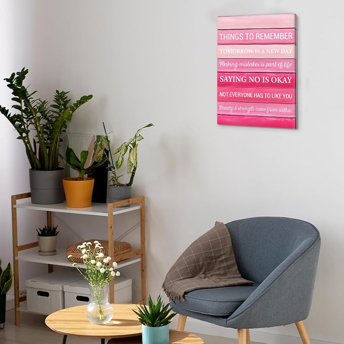 Inspirational Pink Wall Art Decor, Preppy Motivational Room Sign, Pink Positive Canvas Posters Art Work for Home Office Bedroom Living Room Kitchen Bathroom (11.5 X 15 Inches, Framed)