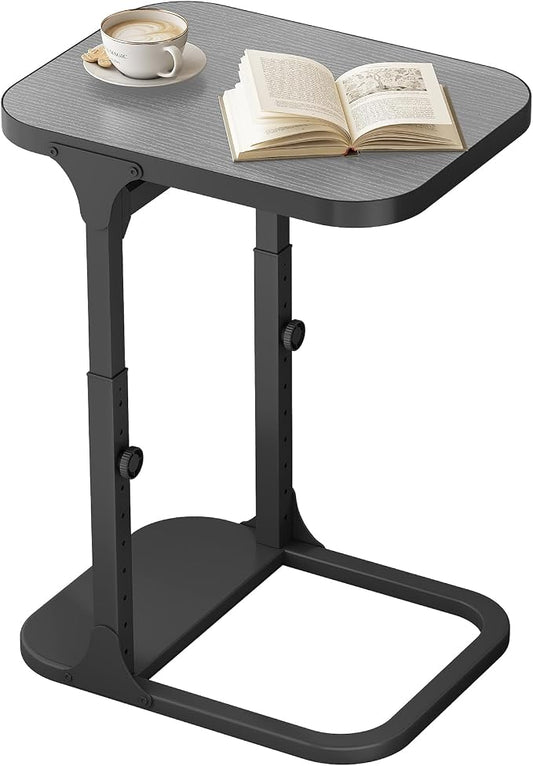 Kitstorack Height Adjustable End Table, Small Side Table for Couch, Sofa Table with Metal Frame for Living Room, Bedroom, Bedside C Shaped Table,Gray