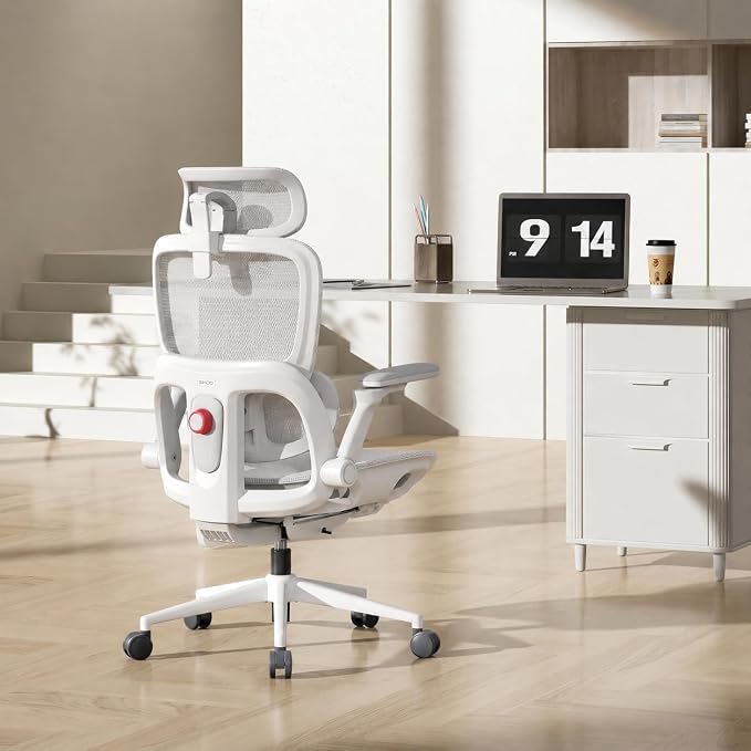 SIHOO B300 PRO Comfy Ergonomic Office Chair Without FOOTREST, Mesh Computer Chair with 360° FILP-up 6D Armrests, 135° Reclining, Breathable Desk Chair for Home Office, Holds 300 LBS-White