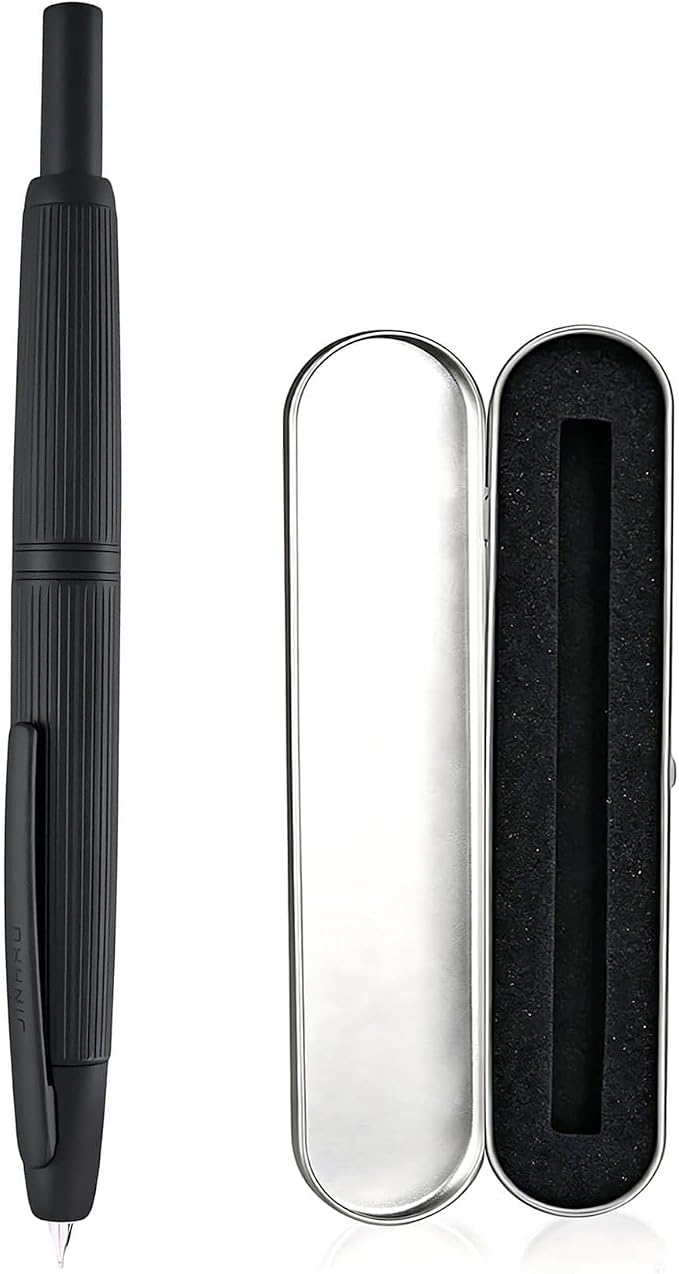 Jinhao 10 Retractable Fountain Pen, Brushed Matt Black F Writing Pen with Converter and Pen Box