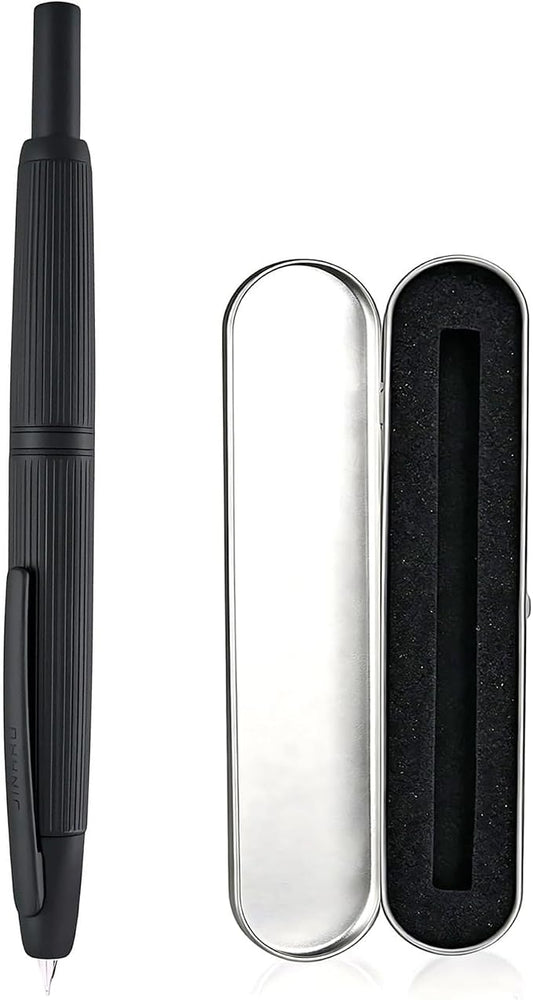 Jinhao 10 Retractable Fountain Pen, Brushed Matt Black F Writing Pen with Converter and Pen Box