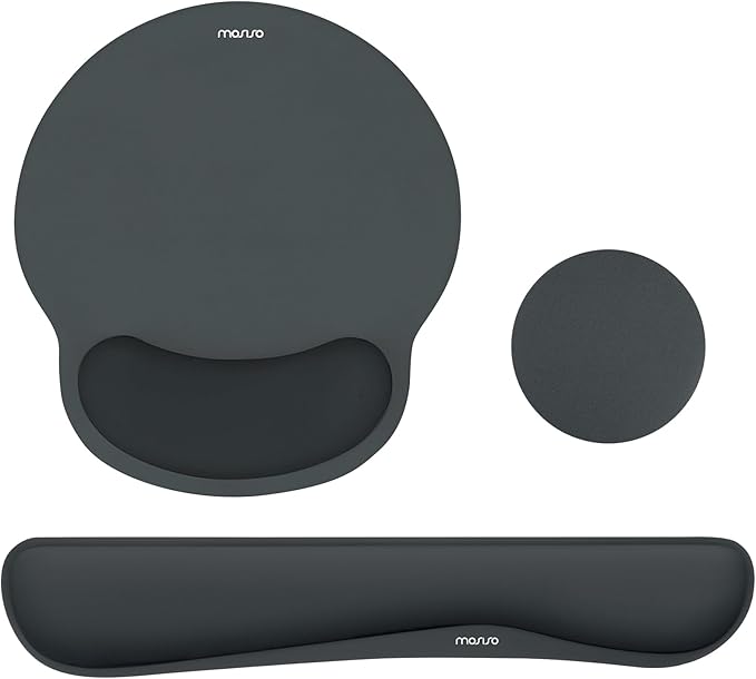 MOSISO Wrist Rest Support for Mouse Pad&Keyboard Set, Streamline Ergonomic Mousepad&Coaster Non-Slip Base Home/Office Pain Relief&Easy Typing Pad with Soft Cloth&Silicone Lining, Slate Gray