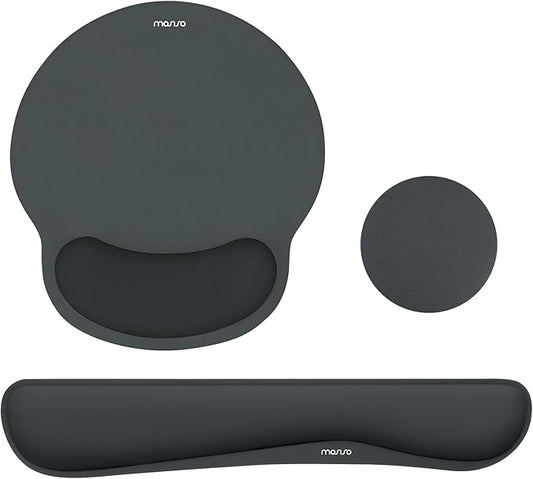 MOSISO Wrist Rest Support for Mouse Pad&Keyboard Set, Streamline Ergonomic Mousepad&Coaster Non-Slip Base Home/Office Pain Relief&Easy Typing Pad with Soft Cloth&Silicone Lining, Slate Gray