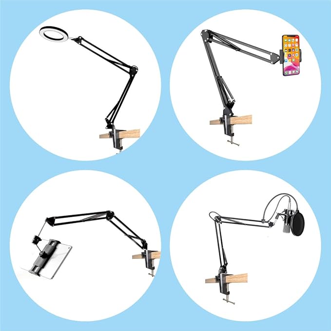 Replacement Heavy Duty C Clamp for 1/2” Base Magnifying Lamp,Desk Lamp,Swing Arm Lamp,Phone I pad Mount,Tablet Mic Holder,Table Mount Clamp for Microphone Stand Mic Boom Arm (ALU BLACK)