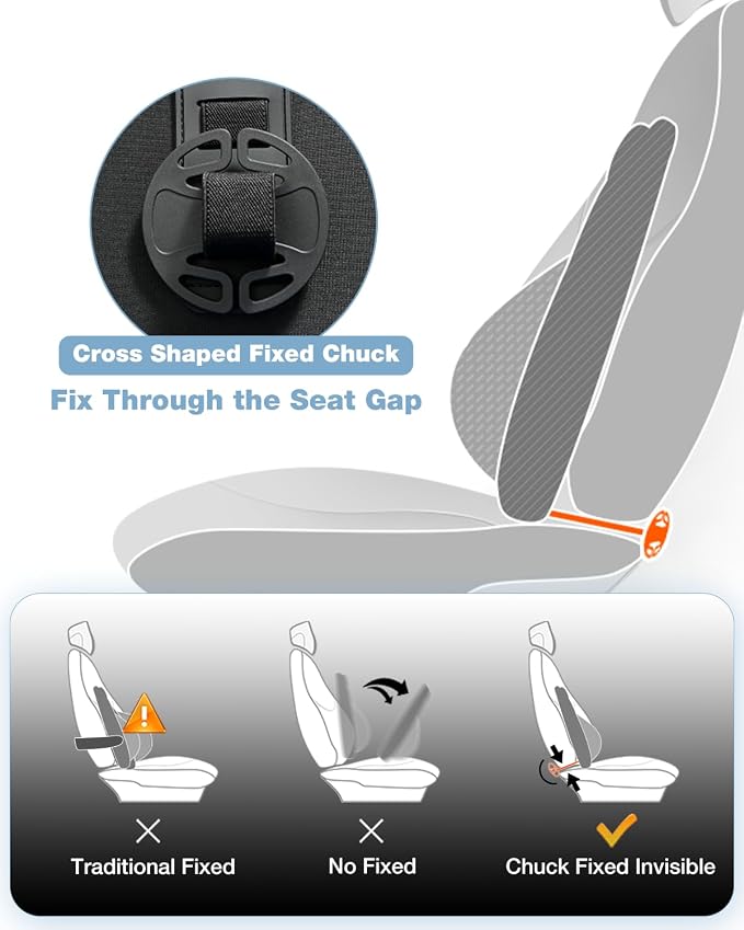 Lumbar Support Pillow for Car, Memory Foam Back Cushion for Driving Seat, Truck Accessories Travel Essentials, Back Pain Relief, Washable Cover, Plus Size Lower Back Support Fits Most Cars (Black)