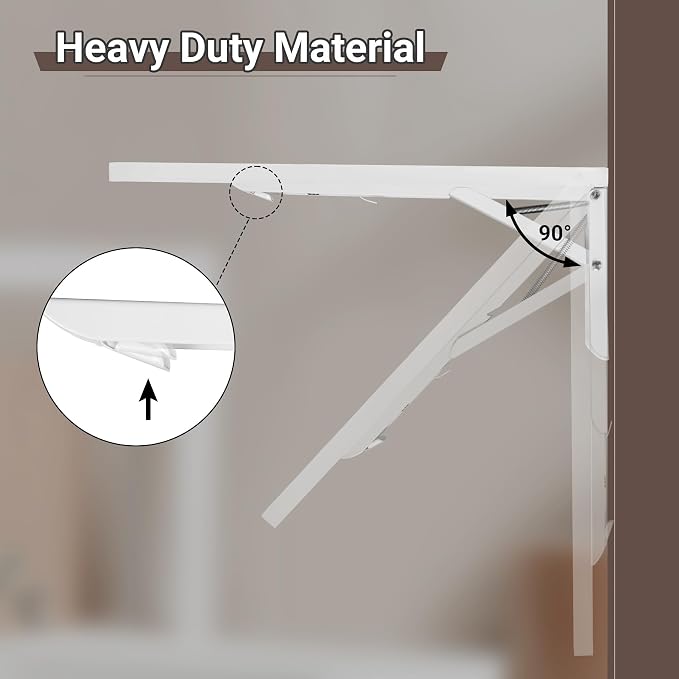 Neoaider Wall Mounted Folding Table 47.2”L x 19.7”W, Laundry Folding Table with Heavy Duty Metal Collapsible Shelf Brackets, Wall Mounted Desk Fold Down for Small Spaces, White