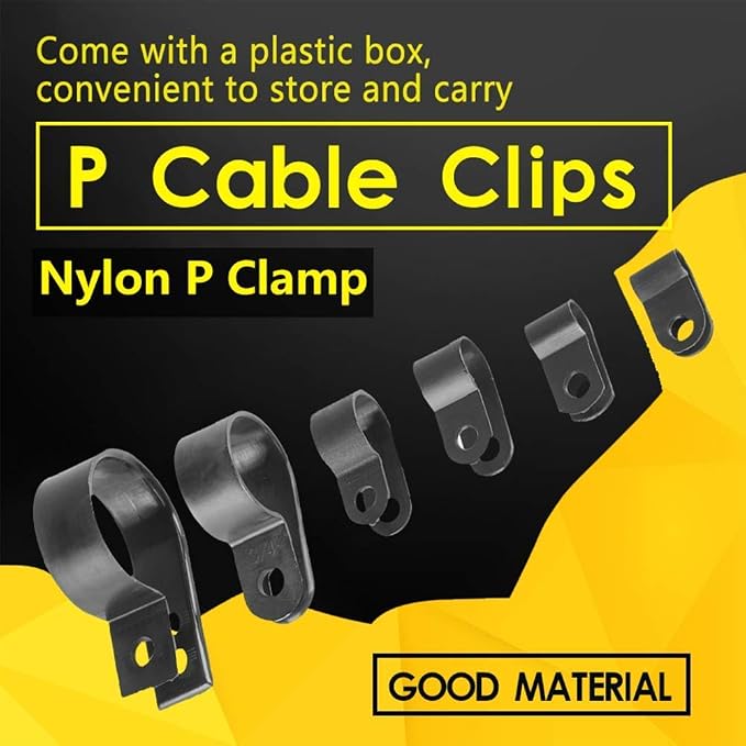 Orgrimmar 200 Pcs Black Nylon Plastic R-Type Cable Clamps for Cable Conduit | 3/16" 1/4" 3/8" 1/2" 3/4" 1" Clips Fasteners Assortment Clamps