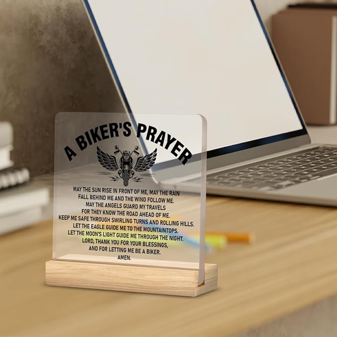 Motorcycle Gifts for Men Biker Bike Lover Accessories Desk Decor | Gifts for Bike Lover, Motorcycle Rider, Bikers Prayer, Home Desk Decorative Sign, Clear, Acrylic, 4 x 4 Inches