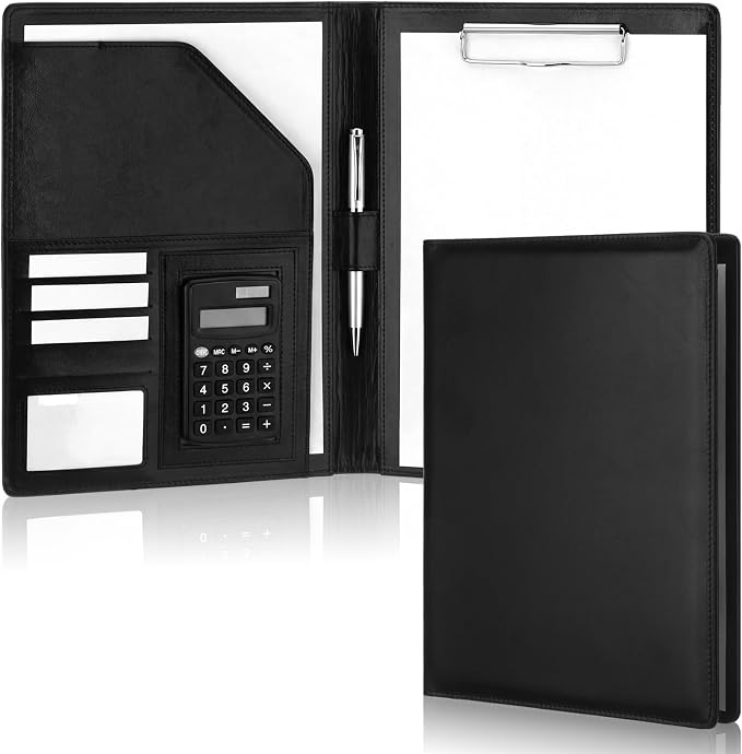 Fuyoooo 2 Pcs Bulk Professional Padfolio with Clipboard Leather Portfolio Folder Binder Legal Pad Holder for A4 Letter Size Notepad Resume Ideal Organizer for Business Office Conference (Black)