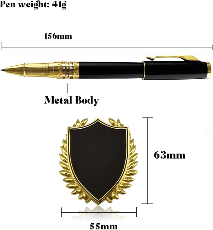 Yastar Custom Gift Pen Set with with a Custom Medal 2 extra Black Refills Engraved with your Name Phone Number any Message on Pen - Souvenir Gift for Colleague Friends Business Employees