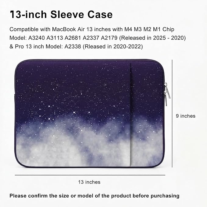 Laptop Sleeve Case for MacBook Neo/Air/Pro 13 inches A18/M5/M4/M3/M2/M1 Chip 2026-2020 A3404 A3449 A3240 with 2 Pockets Tablet Bag Accessories (Starry Sky)
