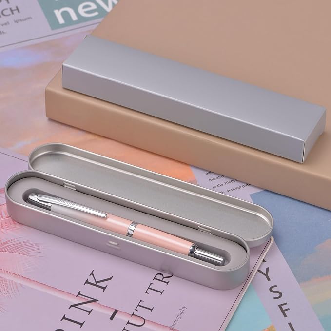Jinhao 10 Press Fountain Pen with Box, Gradient Peach Pink Retractable Fine Nib with Ink Converter Set (Silver Clip)