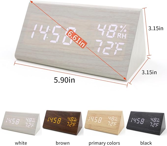 Wooden Digital Alarm Clocks for Bedrooms - Electric Desk Clock with Large Numbers, USB Port, Loud Alarm for Heavy Sleepers, Adjustable Volume, Dimmer, Snooze, DST, Wood Décor, Adapter Powered