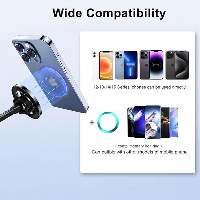 JCWINY for Magsafe Mic Stand Phone Holder, Flexible Phone Holder for Microphone Stands Super Magnets iPhone Mic Stand Holder Music Stands Phone Mount for iPhone 15 14 13 12 Pro Max Plus Max Mini