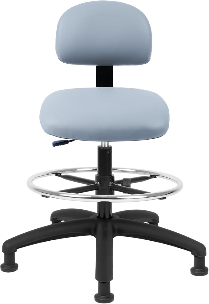 FSS Series Square seat Tall (24"-34") seat Height Chair. Vinyl-for Office, Garage, Desk, Shop, Computer, Doctor, Medical, Easy to Clean! 18" Footring (Gray, Tall, Glides)