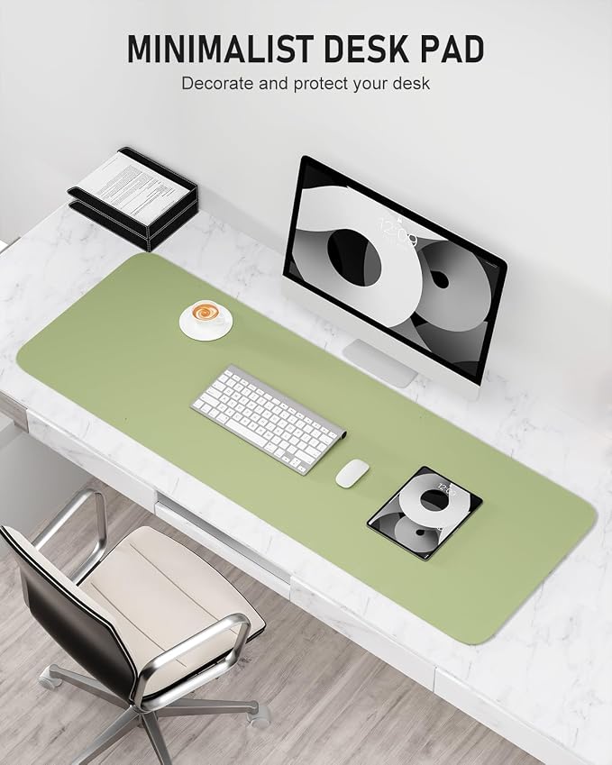 Desk Pad, 48" x 17" PU Leather Non-Slip Desk Mat Large Mouse Pad for Desktop, Waterproof Laptop Computer Writing Mat for Office, Home, Work, Gaming, Green