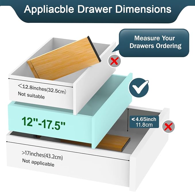 Lzerking Bamboo Drawer Dividers 4.65" High, Adjustable Dresser Drawer Organizers, 12-17.5" Expandable Deep Kitchen Drawer Divider for Dresser, Closet, Kitchen, Bedroom, Bathroom, 6 Pack
