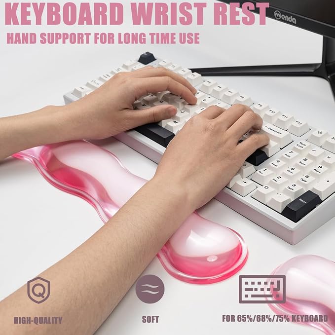 Clear Gel Mouse Wrist Rest, Pink Cute Wrist Rest, Comfort & Support for Typing and Gaming (Pink-Short)