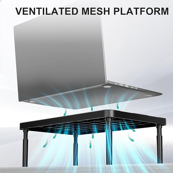 WALI Monitor Riser for Desk, 3 Height Adjustable Laptop Riser with Airflow Vents, Desk Organizer for Computer/Printer/Notebook, 2-Pack for Dual Monitor Setup, Black (PTT001‑2)