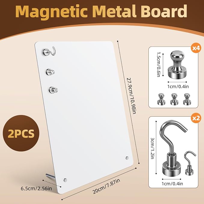 2 Pack Small Magnet Board - White Magnetic Board | 11x8Inch Metal Magnetic Bulletin Board with 6 Magnets, Magnet Display Stand for Home School Kitchen Office