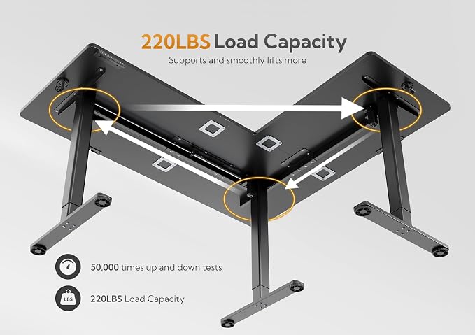Claiks L Shaped Standing Desk Dual Motor 63x55 inch Adjustable Height Black | Height 28.5-47.2 inch, 220lbs capacity, sturdy steel frame, splice board included, ideal for home office corner