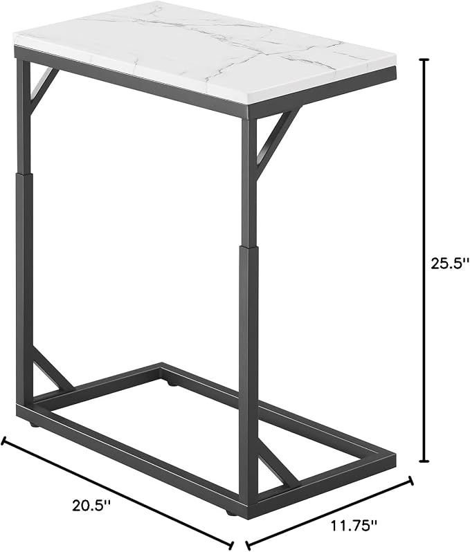 C-Shaped End Table, Small Sofa Table with Metal Frame, Adjustable Height Side Table for Couch, Living Room, Bedroom, Bedside (Black, Medium)