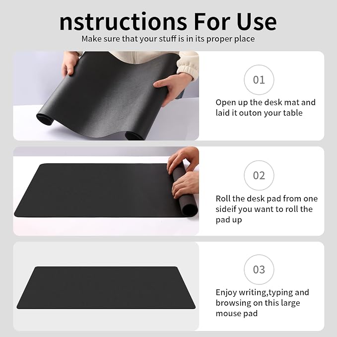 Large Office Leather Desk Mat, Large Mouse and Keyboard Pad, Laptop Pad, Desktop Protector(Black, 31.5 in. x 15.7 in.)