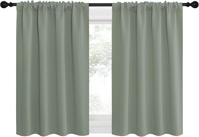 NICETOWN Window Curtains Blackout Drapes - Thermal Insulated Solid Rod Pocket Blackout Curtains/Draperies for Living Room (Sage Green, One Pair, 34 by 30-Inch)